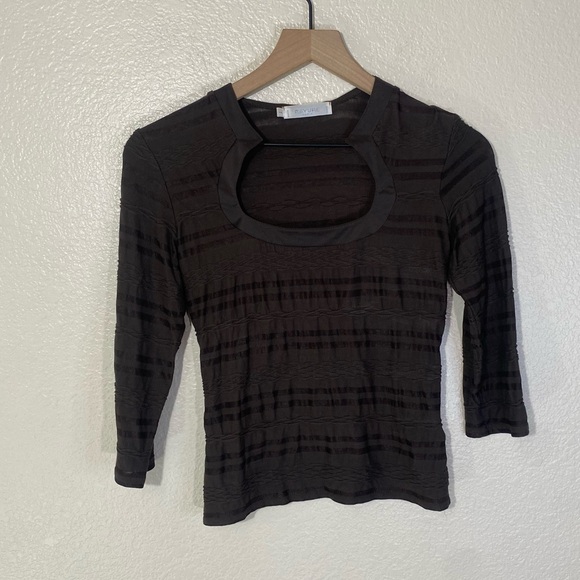 Rayure Paris Brown Striped Unique Neckline Viscose 3/4 Sleeve Blouse Top Size 1 - Picture 1 of 7